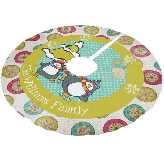 Skaten-Pinguine und Weihnachtsbaumrock 5 Polyester Weihnachtsbaumdecke (Schrägansicht)