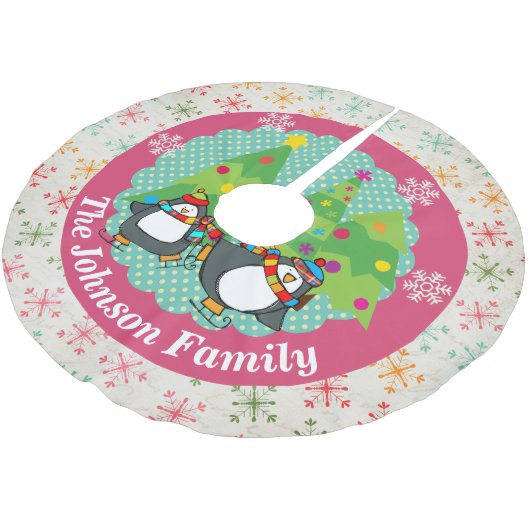 Skaten-Pinguine und Weihnachtsbaumrock Polyester Weihnachtsbaumdecke (Schrägansicht)