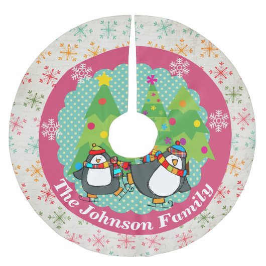 Skaten-Pinguine und Weihnachtsbaumrock Polyester Weihnachtsbaumdecke (Vorderseite)