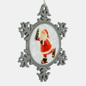 Skaten Santa mit Baum Schneeflocken Zinn-Ornament (Links)