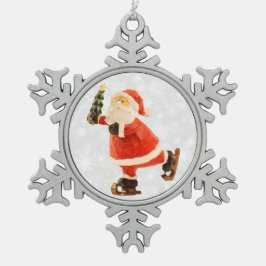 Skaten Santa mit Baum Schneeflocken Zinn-Ornament