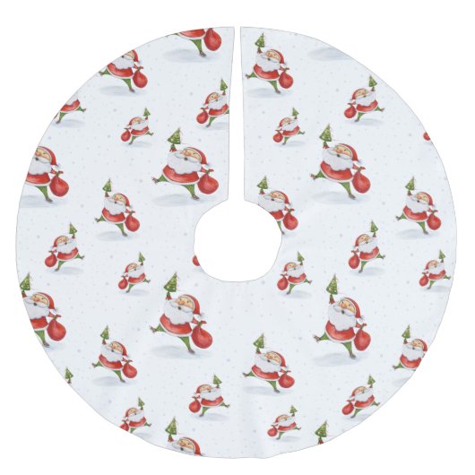 Skaten Santa Niedliche Weihnachtswasserfarbe Muste Polyester Weihnachtsbaumdecke (Vorderseite)