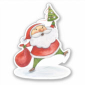 Skaten Santa Niedliche Weihnachtswasserfarbe zeich Aufkleber (Vorderseite)