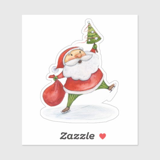 Skaten Santa Niedliche Weihnachtswasserfarbe zeich Aufkleber (Blatt)