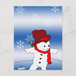 Skaten Snowman in rot Postkarte