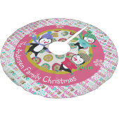 Skatenpenguins-personalisierter Polyester Weihnachtsbaumdecke (Schrägansicht)