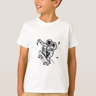 Skater Astronaut Schwarz Linien Kunst T-Shirt