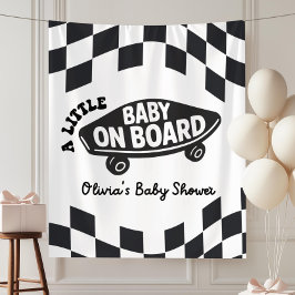 Skater Baby Shower Welcome Sign Custom Retro Check Wandteppich