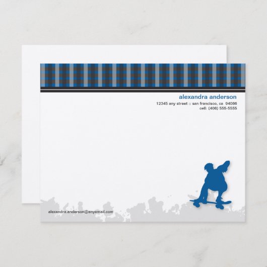 Skater Boy Customized Flat Mitteilungskarten (blau (Vorne/Hinten)