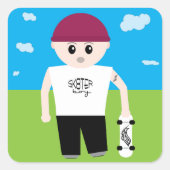 Skater Boy Quadratischer Aufkleber (Vorderseite)