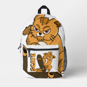 Skater Cat - Orange Kitty Mid Air Trick Bedruckter Rucksack