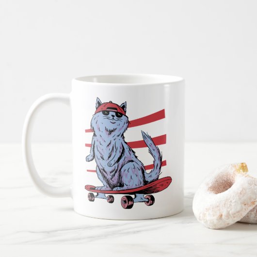 Skater Cat Skateboarder Skateboard Skateboard Skat Kaffeetasse (Mit Donut)