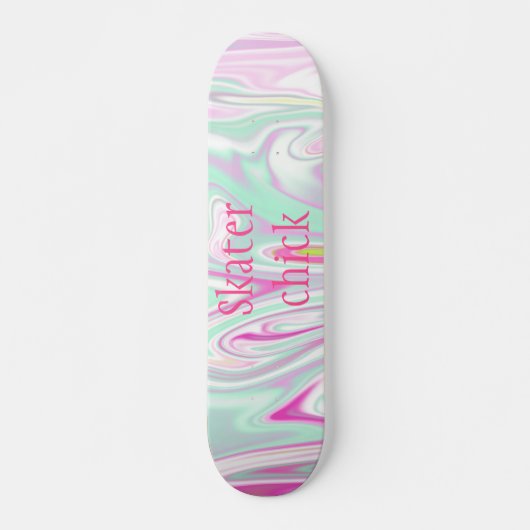 Skater Chick | Aquamarine und rosa Marmorpatronen Skateboard (Vorne)