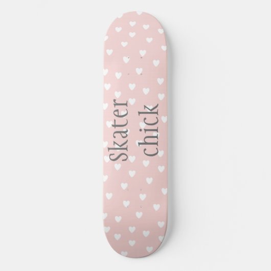 Skater Chick | Rosa Rosa mit weißen Herzmädchen Skateboard (Vorderseite)