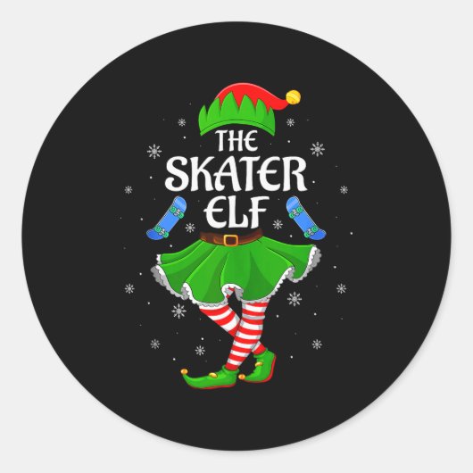 Skater Elf Christmas Family Girls Women Elf Squad Runder Aufkleber (Vorderseite)