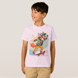 Skater-Fuchs-Cartoon-Charakter-T-Shirt-Design T-Shirt