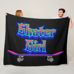 Skater Girl Blau Rosa Graffiti Glow Skateboard     Fleecedecke