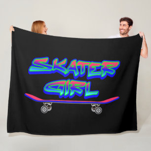 Skater Girl Blue Pink Graffiti Skateboard Fleecedecke