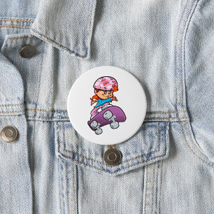 Skater Girl Fun Pink Helm Skateboard Button