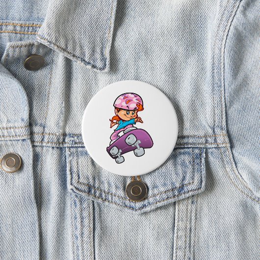 Skater Girl Fun Pink Helm Skateboard Button