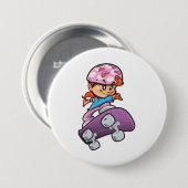 Skater Girl Fun Pink Helm Skateboard Button (Vorne & Hinten)