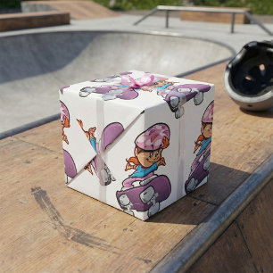 Skater Girl Fun Pink Helm Skateboard Geschenkpapier