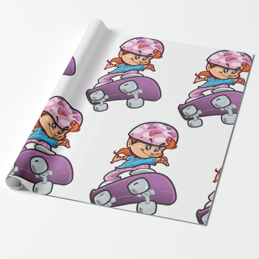 Skater Girl Fun Pink Helmet Skateboard Geschenkpapier (Ungerollt)