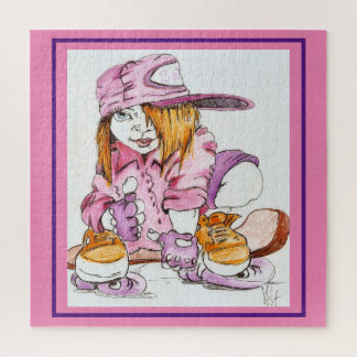 SKATER GIRL IN PINK auf der SKATEBOARD auf Puzzle
