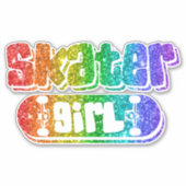 Skater Girl | Niedlich Rainbow Sparkle Glitzer Twe Aufkleber (Vorderseite)