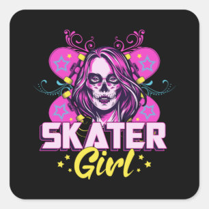 Skater Girl Sk8 Skateboard Girls Skaten Gift Idee Quadratischer Aufkleber