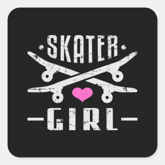 Skater Girl Skateboard Skaten Sk8 Skate Geschenk I Quadratischer Aufkleber (Vorderseite)