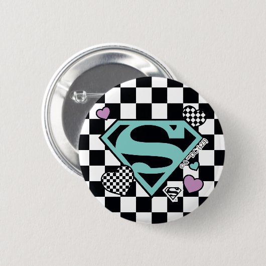 Skater Girl Supergirl Herz S Schild Button (Vorne & Hinten)