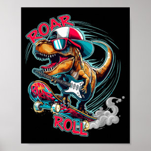 Skater Gitarre T-Rex Brüllen Roll Dinosaurier Für Poster