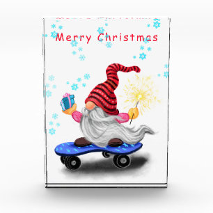 Skater Gnome mit Geschenk Weihnachtsblock Foto