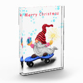 Skater Gnome mit Geschenk Weihnachtsblock Foto (Links)