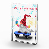 Skater Gnome mit Geschenk Weihnachtsblock Foto (Rechts)