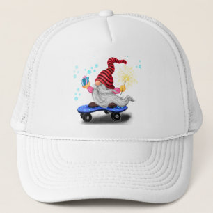 Skater Gnome mit Geschenken und Sparkler Trucker H Truckerkappe