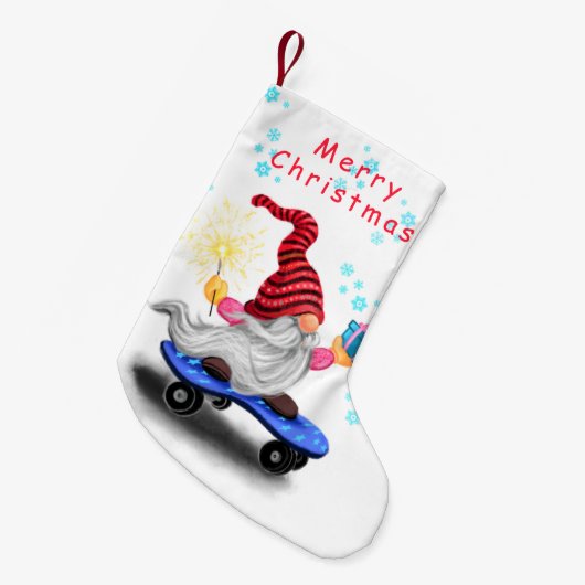 Skater Gnome mit Geschenken Weihnachten Strumpf Kleiner Weihnachtsstrumpf (Vorderansicht (hängend))