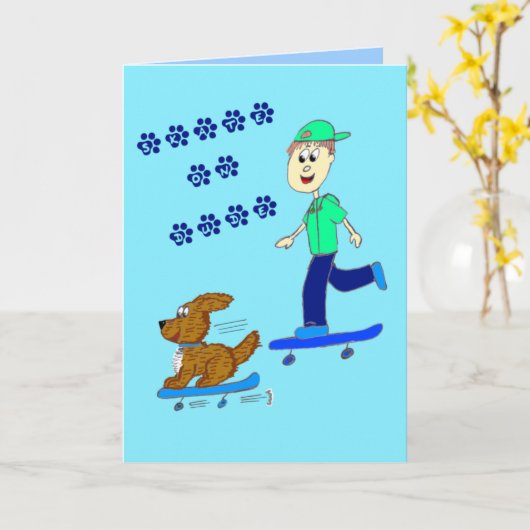 Skater Hündchen Karte (Gelbe Blume)