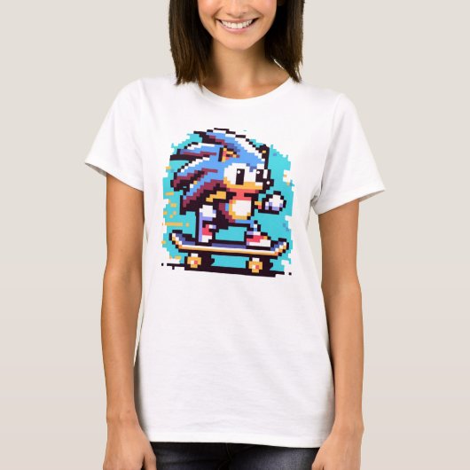 Skater Igel Schnell & Fun Pixel Art Skateboarding T-Shirt (Vorderseite)