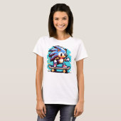 Skater Igel Schnell & Fun Pixel Art Skateboarding T-Shirt (Vorne ganz)