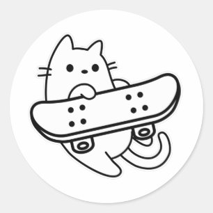 Skater Katze mit Skateboard Runder Aufkleber