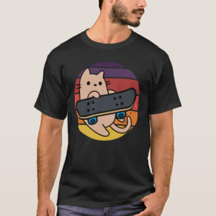 Skater Katze mit Skateboard Vintager Sunset T - Sh T-Shirt