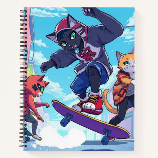 Skater Katzen Notizblock (Vorderseite)