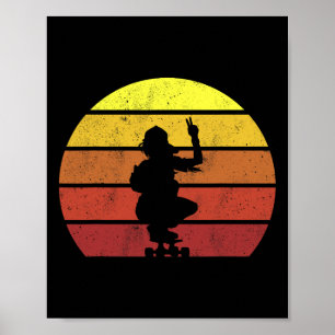 Skater Mädchen Retro Vintage Skateboard Skateboard Poster