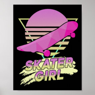 Skater Mädchen Skateboarder Lustig 80er Retro Skat Poster