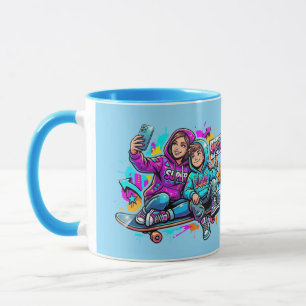 Skater-Mama & Sohn Tasse: Personalisierter Name Co Tasse