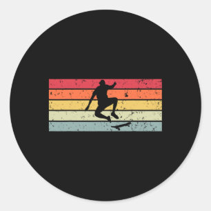 Skater mit Retro-Sonnenuntergang-Skateboard-Gesche Runder Aufkleber