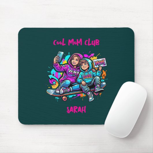 Skater Mom & Son Graffiti Dark Teal Mousepa Mousepad (Mit Mouse)