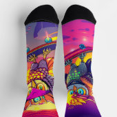 Skater Owls - Neon Sunset Vibes & Cool Owl Energy Socken (Oben)